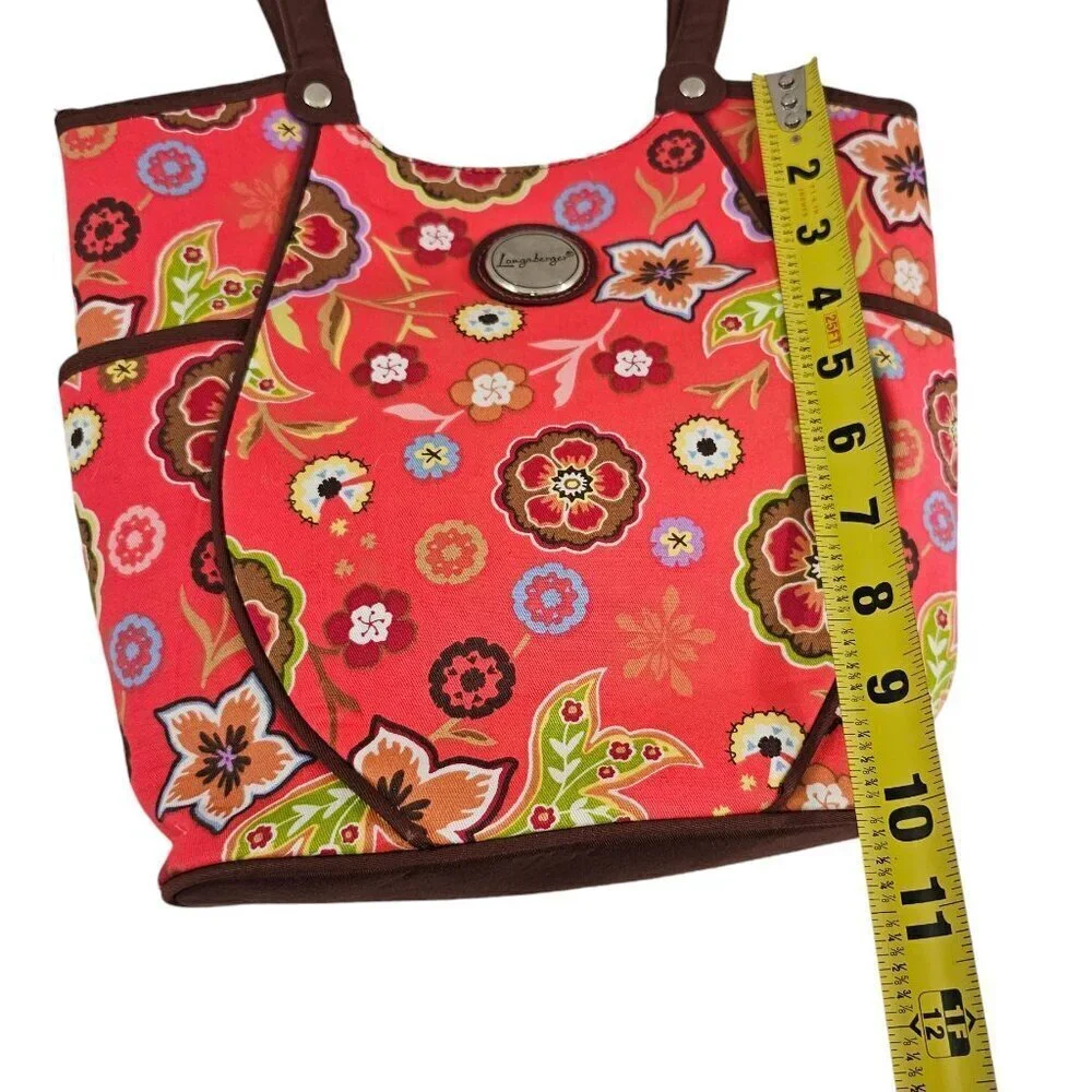 Longaberger Homestead Red Floral Print Snap Close Shoulder Handbag Purse